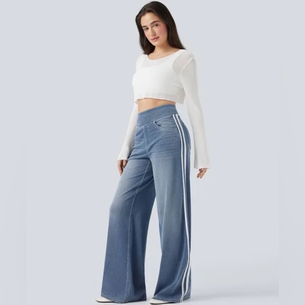 Halara Halara Flex High Waisted Stripe Wide Leg Jeans with Pockets (read desp) - Picture 4 of 6